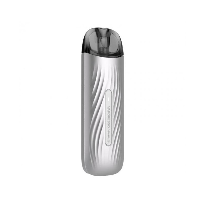 Vaporesso Osmall 2 Pod Mod Gümüş renkli, dalgalı tasarımlı elektronik sigara.