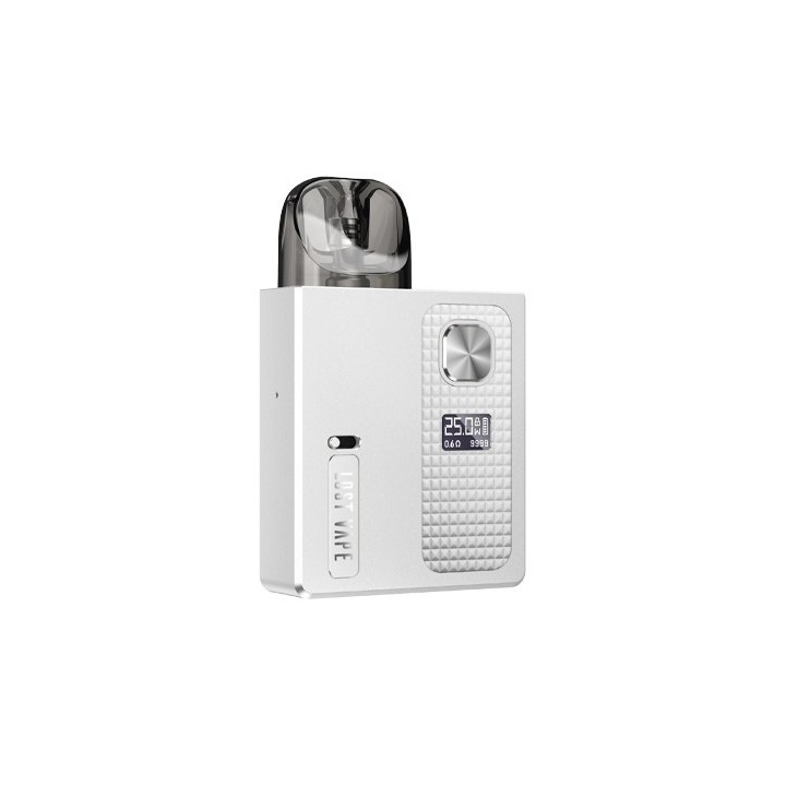 Lost Vape Ursa Baby Pro Pod Mod Beyaz, dijital ekranlı kompakt elektronik sigara.