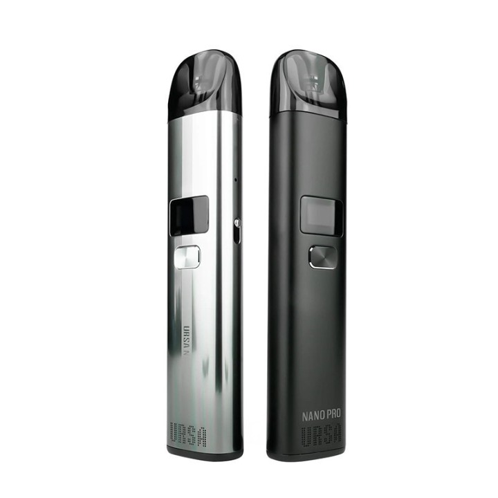 Lost Vape Ursa Nano Pro Pod Mod gümüş ve siyah renkli, dijital ekranlı.