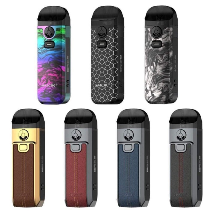 Smok Nord 4 Pod Mod çeşitleri: Renkli, deri ve desenli modeller.