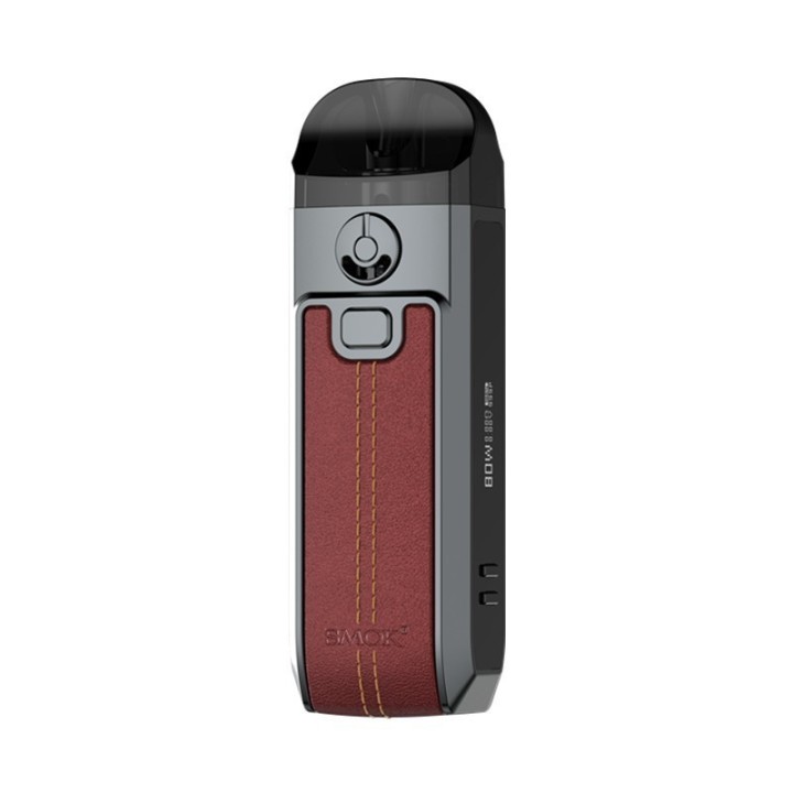 Smok Nord 4 Pod Mod kırmızı deri kaplama, gri gövde, elektronik sigara