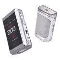 GeekVape T200 Pod Mod gümüş rengi, dokunmatik ekranlı, şık elektronik sigara.