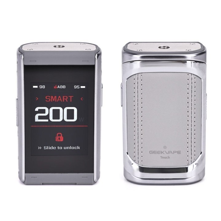GeekVape T200 Pod Mod gümüş renkli, dokunmatik ekranlı, 200W elektronik sigara.