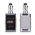 GeekVape T200 Pod Mod gümüş renkli, büyük dokunmatik ekranlı elektronik sigara.