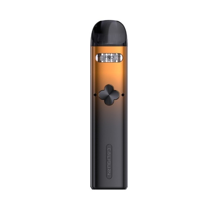 Uwell Caliburn Explorer Pod Mod turuncu-siyah degrade renkli, kompakt elektronik sigara.