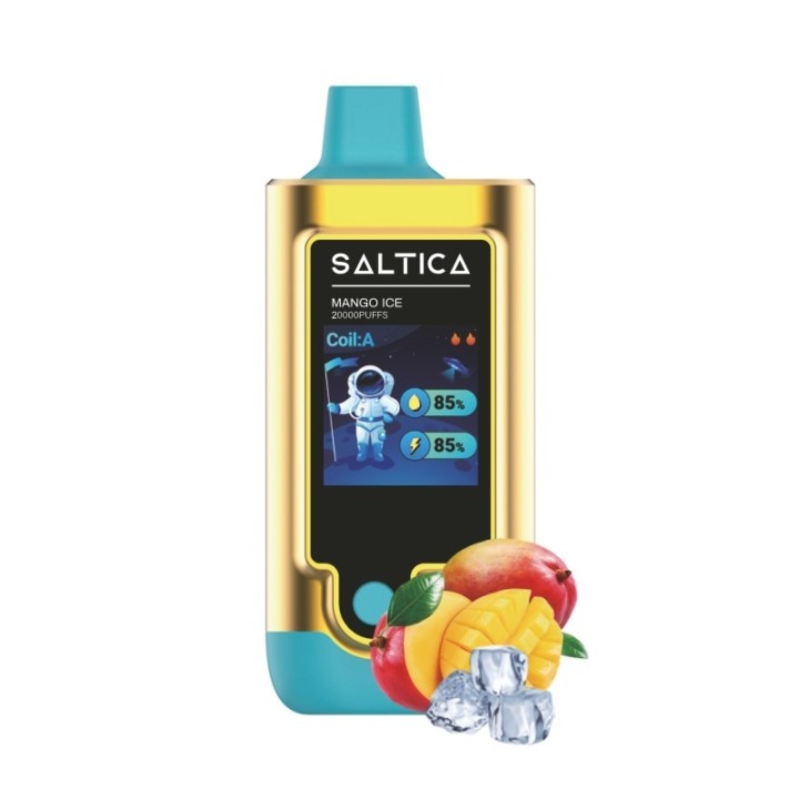 Saltica Digital 20000 Mango Ice Kullan At, altın ve turkuaz renkli.