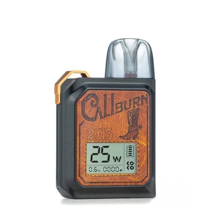 Uwell Caliburn GK3 Pod Mod Siyah Kahverengi Deri Görünümlü Dijital Ekranlı
