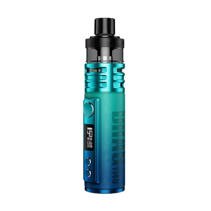Voopoo Drag H40 Pod Mod mavi-yeşil degrade renkli, kompakt elektronik sigara.