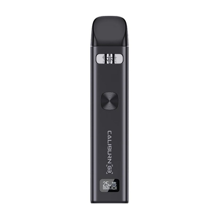Uwell Caliburn G3 Pod Mod Siyah, dijital ekranlı, kompakt elektronik sigara.