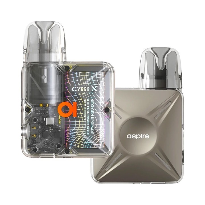 Aspire Cyber X Pod Mod şeffaf gövde, fütüristik tasarım, elektronik sigara