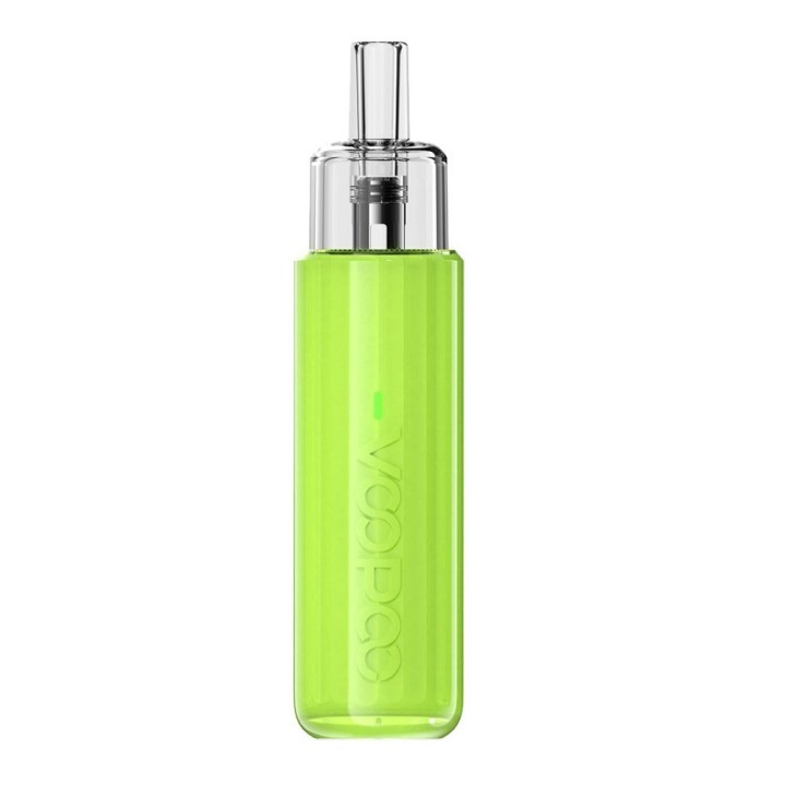 Voopoo Doric Q Pod Mod Neon Yeşil, şeffaf yedek kartuşlu elektronik sigara.