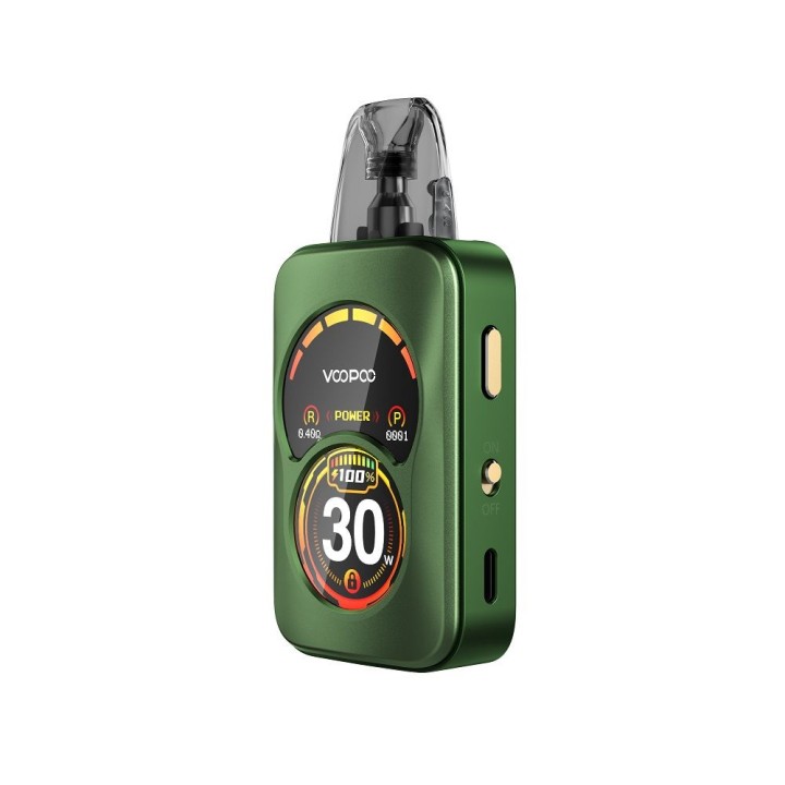 Voopoo Argus A Pod Mod yeşil renkli, dijital ekranlı, kompakt elektronik sigara cihazı.