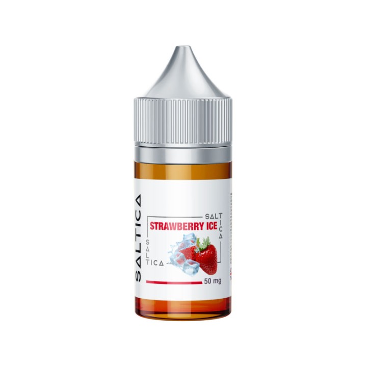 Saltica Strawberry Ice Salt Likit 50 mg şişe, çilek ve buz efekti.