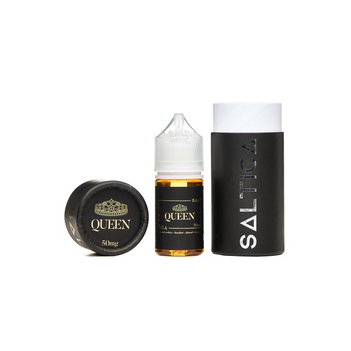 Saltica Queen Salt Likit 50mg, siyah ambalajlı likit şişesi.