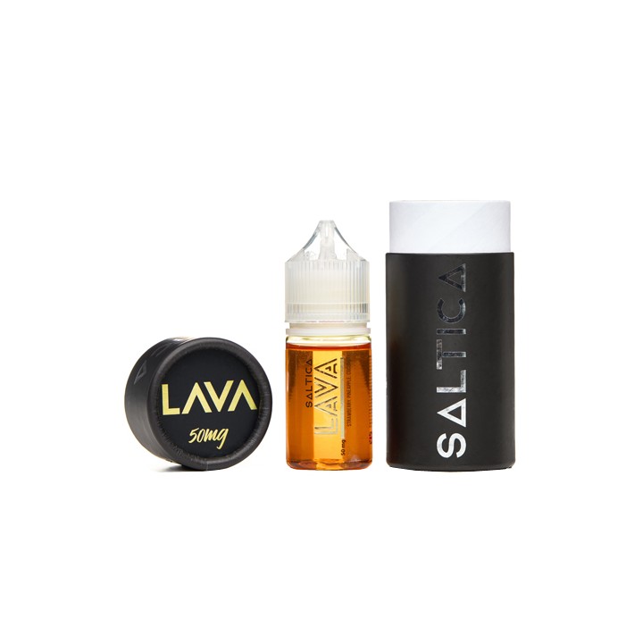 Saltica Lava Salt Likit 50mg, turuncu sıvı, siyah kutu ambalajlı.