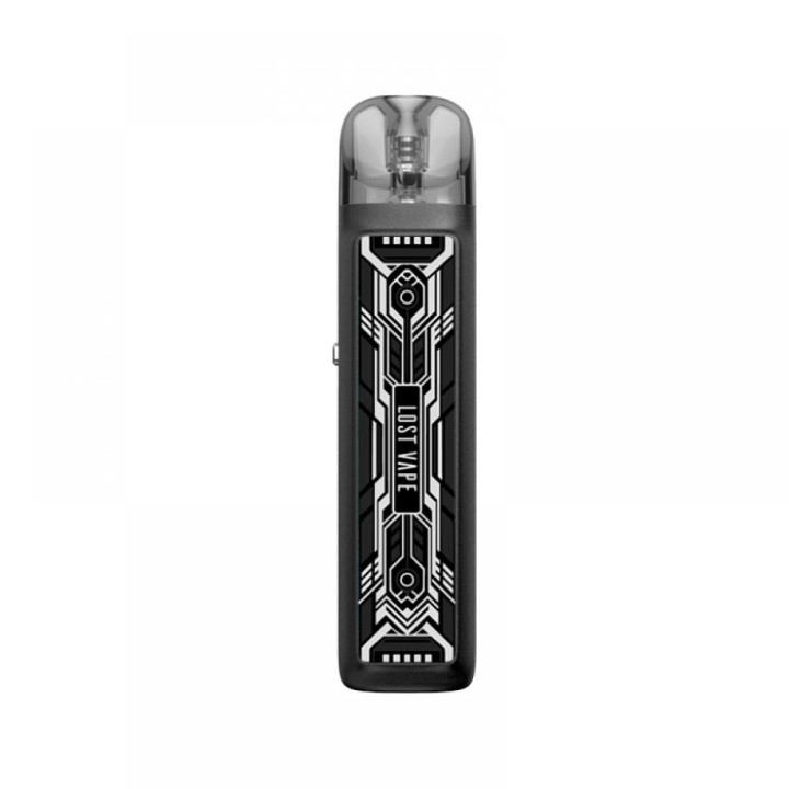 Lost Vape Ursa Nano 2 Pod Mod Siyah, fütüristik desenli, kompakt elektronik sigara.