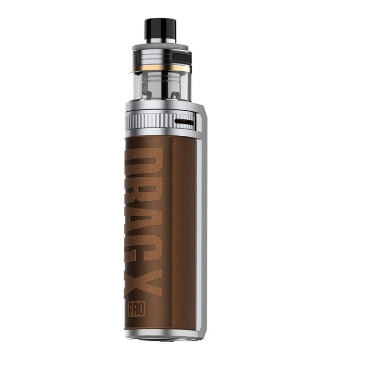 Voopoo Drag X Pro Pod Mod kahverengi deri ve gümüş detaylı.