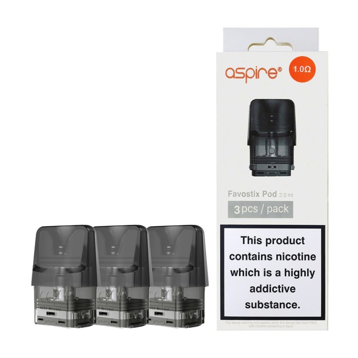 Aspire Favostix 3'lü Kartuş Paketi, 1.0Ω, 2.0ml, Şeffaf Siyah