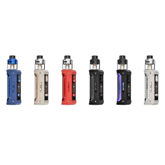 GeekVape Aegis Eteno E100 Pod Mod renk seçenekleri mavi, bej, kırmızı, siyah.