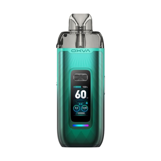 OXVA V Prime Pod Mod yeşil renkli, dijital ekranlı elektronik sigara cihazı.