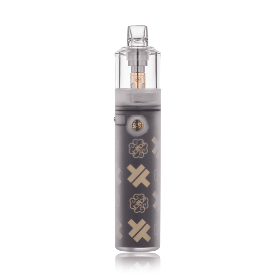 DotMod DotStick Revo Pod Mod, şeffaf gövdeli, altın detaylı, kompakt elektronik sigara.