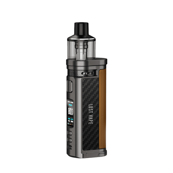 Lost Vape Centaurus Q80 Pod Mod gri karbon fiber kahverengi deri