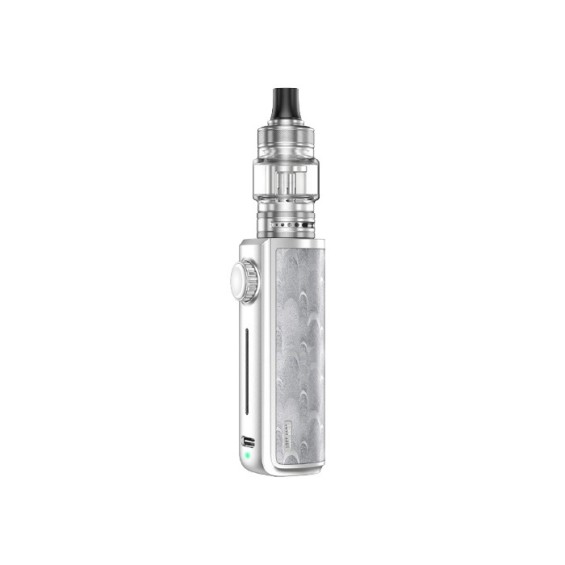 Lost Vape Thelema Go Pod Mod gümüş renkli, desenli gövde ve atomizerli elektronik sigara