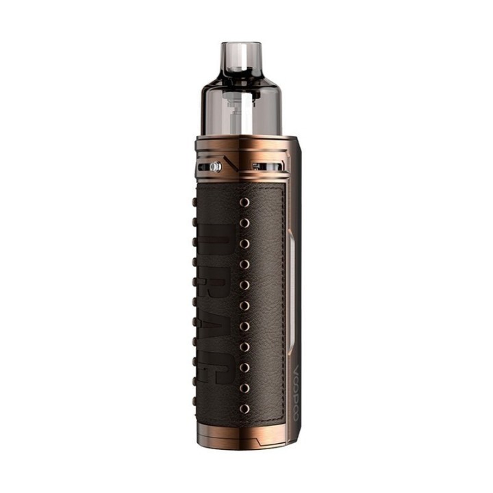 Voopoo Drag S Pod Mod kahverengi deri ve bronz detaylı elektronik sigara