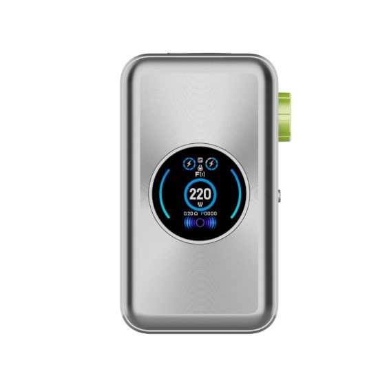 Vaporesso Gen Max Mod gümüş renkli, parlak ekranlı elektronik sigara cihazı.