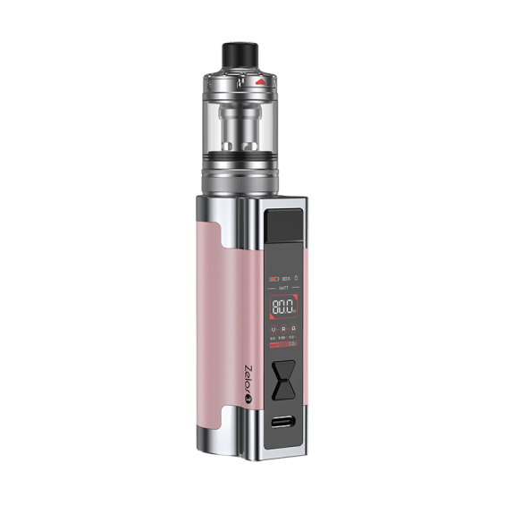 Aspire Zelos 3 Pod Mod pembe ve krom, ayarlanabilir watt ekranlı.