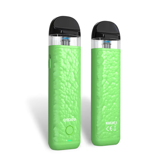 Aspire Minican 4 Pod Mod yeşil, dokulu gövde, siyah ağızlık.