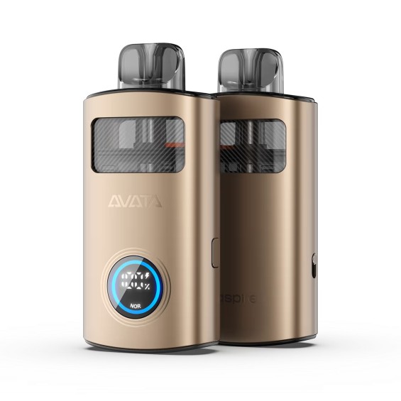 Aspire Avata Pod Mod Altın rengi, dijital ekranlı şık elektronik sigara.