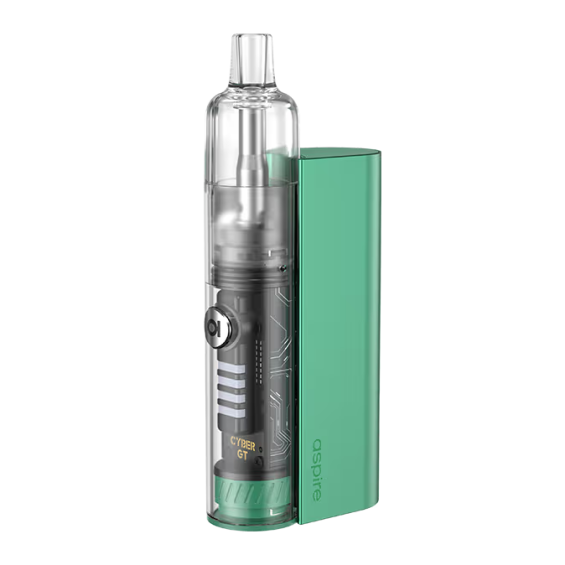 Aspire Cyber GT Pod Mod yeşil renkli, şeffaf tanklı, modern elektronik sigara.