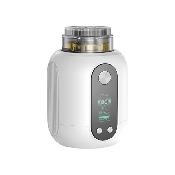 Beyaz Aspire Proteus Mini E Hookah, dijital ekranlı kompakt elektronik nargile.