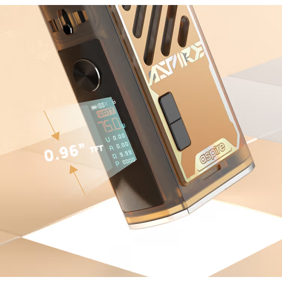 Aspire Cloudflask X Pod Mod, 0.96" TFT ekranlı, şeffaf kahverengi gövde.