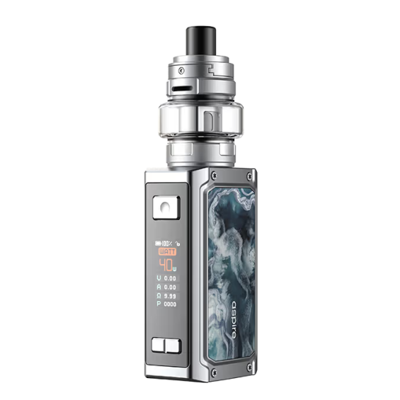 Aspire Rover Plus Pod Mod gümüş renkli, dijital ekranlı, mavi desenli