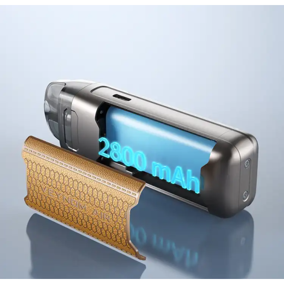 Aspire Veynom Air Pod Mod 2800mAh pil gösterimi, gri gövde, deri kapak