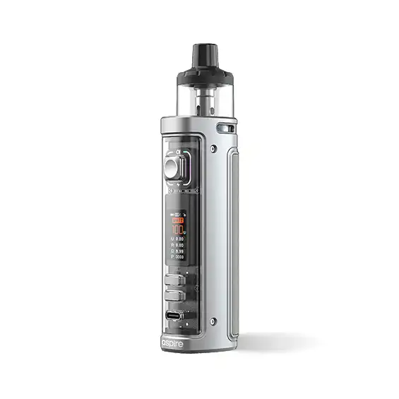 Aspire Veynom EX Pod Mod gümüş renkli, dijital ekranlı elektronik sigara.