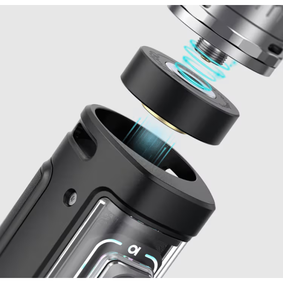 Aspire Veynom LX Pod Mod manyetik bağlantı detayı, siyah renkli mod gövdesi.