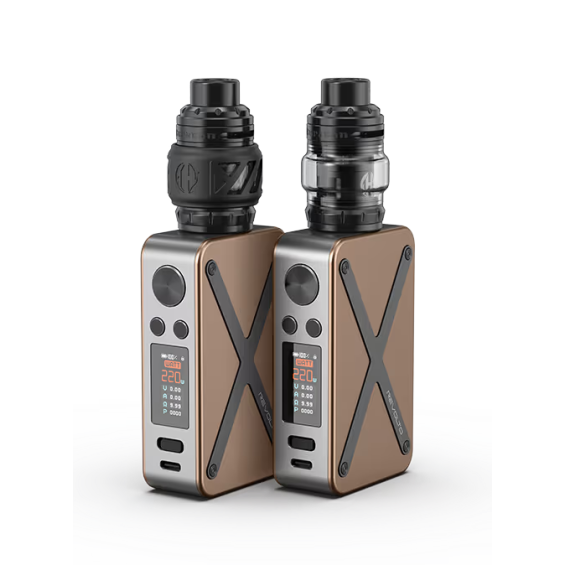 Aspire Revolto Pod Mod çiftli paket, kahverengi ve gümüş renkli, güçlü mod.
