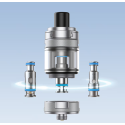Aspire Boxxer Pod Mod Tank ve yedek bobinleri, gümüş renkli, parçalanmış görünüm.