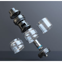 Aspire Huracan EX Pod Mod tank parçaları, siyah metal ve cam detaylı patlama görünümü.