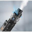 Aspire Huracan EX Pod Mod siyah renkli, buhar çıkışını gösteren yakın çekim.