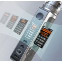 Aspire Huracan EX Pod Mod gümüş gövde, dijital ekran ve ayar menüsü.