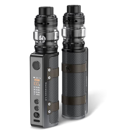 Aspire Huracan LX Pod Mod, gri gövde ve deri detaylı elektronik sigara.