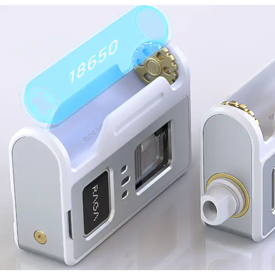 Aspire RAGA AIO Pod Mod, 18650 pil yuvası açık, beyaz/gümüş renkli.