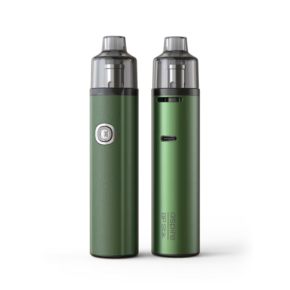 Aspire BP Stik Pod Mod yeşil renk, iki farklı gövde dokusu gösterimi.