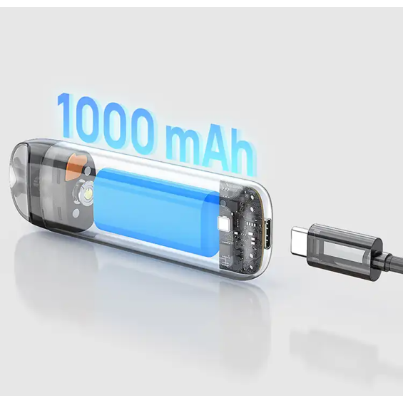 Aspire Flexus Peak 1000mAh pil kesit görünümü, USB-C şarj.
