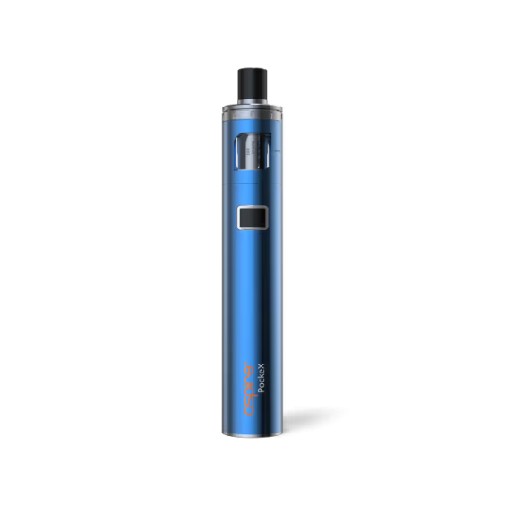 Aspire PockeX Pod Mod mavi renkli, kompakt elektronik sigara cihazı görseli.