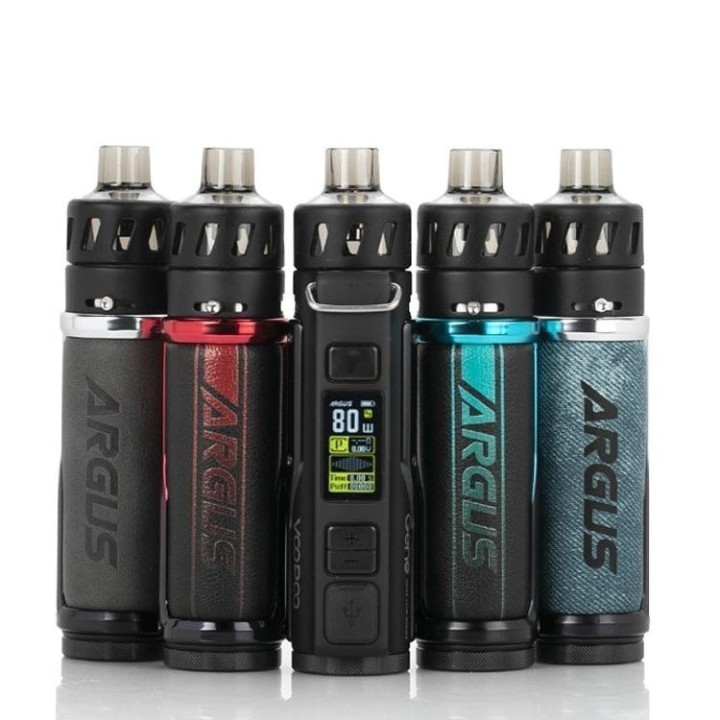 Voopoo Argus Pro Pod Mod çeşitleri: Siyah, Kırmızı, Mavi ve Denim.